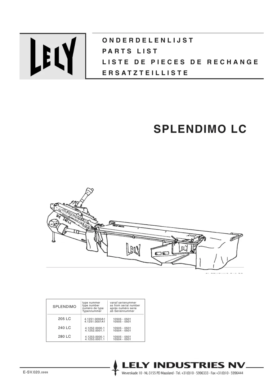 Lely Splendimo 205 240 280 Lc Parts Manual