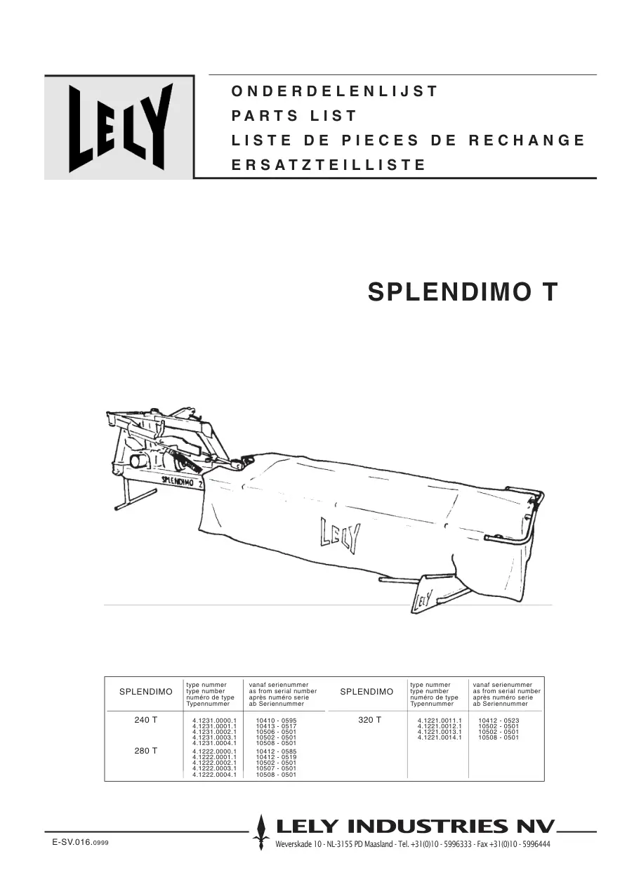 Lely Splendimo 240 280 320 T Parts Manual