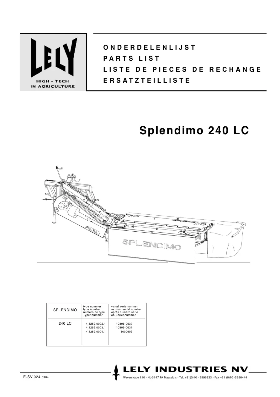 Lely Splendimo 240 Lc Parts Manual