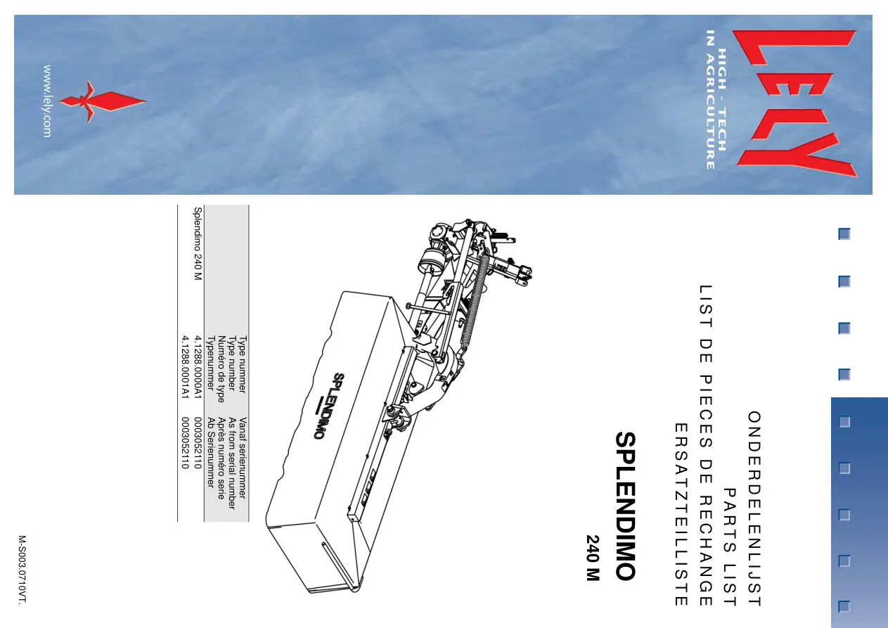 Lely Splendimo 240 M Parts Manual
