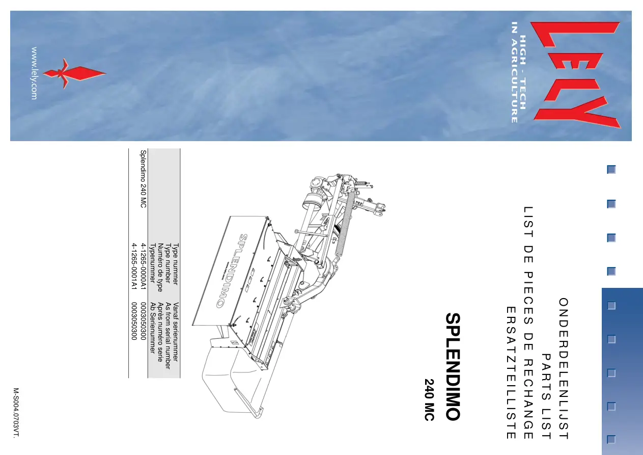Lely Splendimo 240 Mc Parts Manual