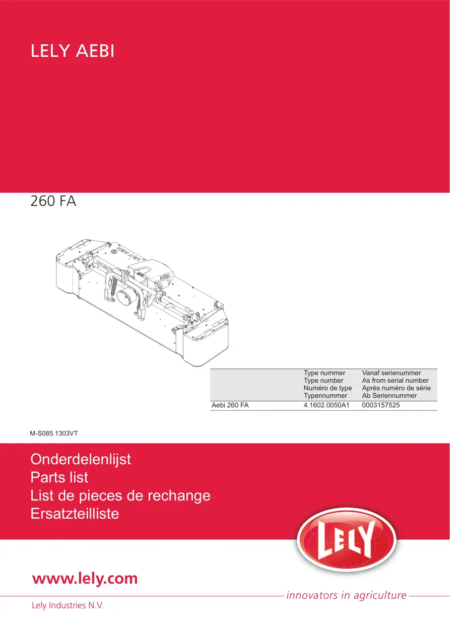 Lely Splendimo 260 Fa Aebi Parts Manual