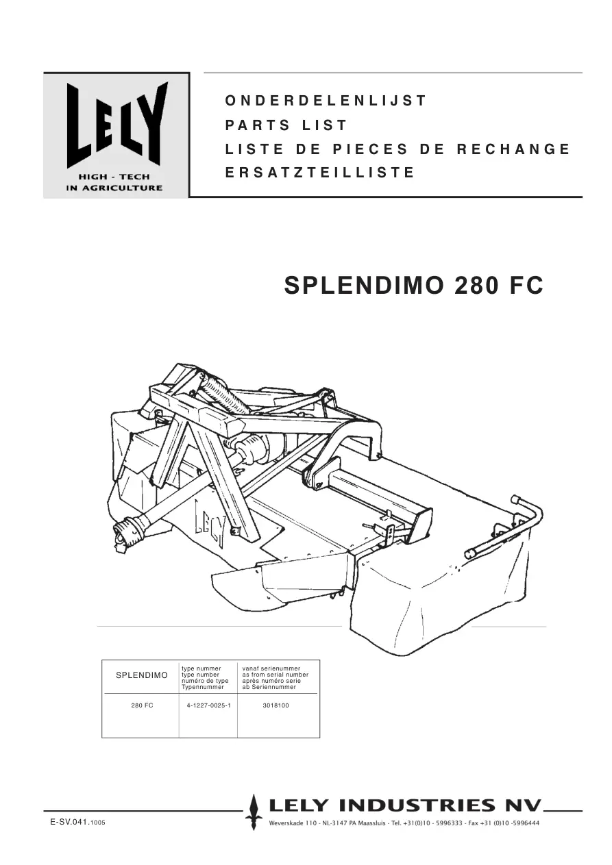 Lely Splendimo 280 Fc Parts Manual