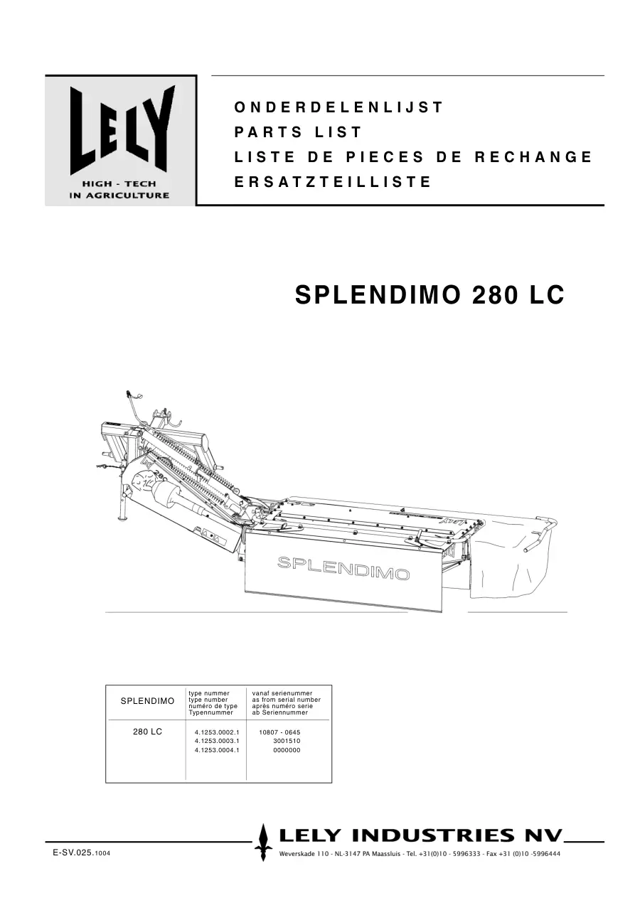 Lely Splendimo 280 Lc Parts Manual