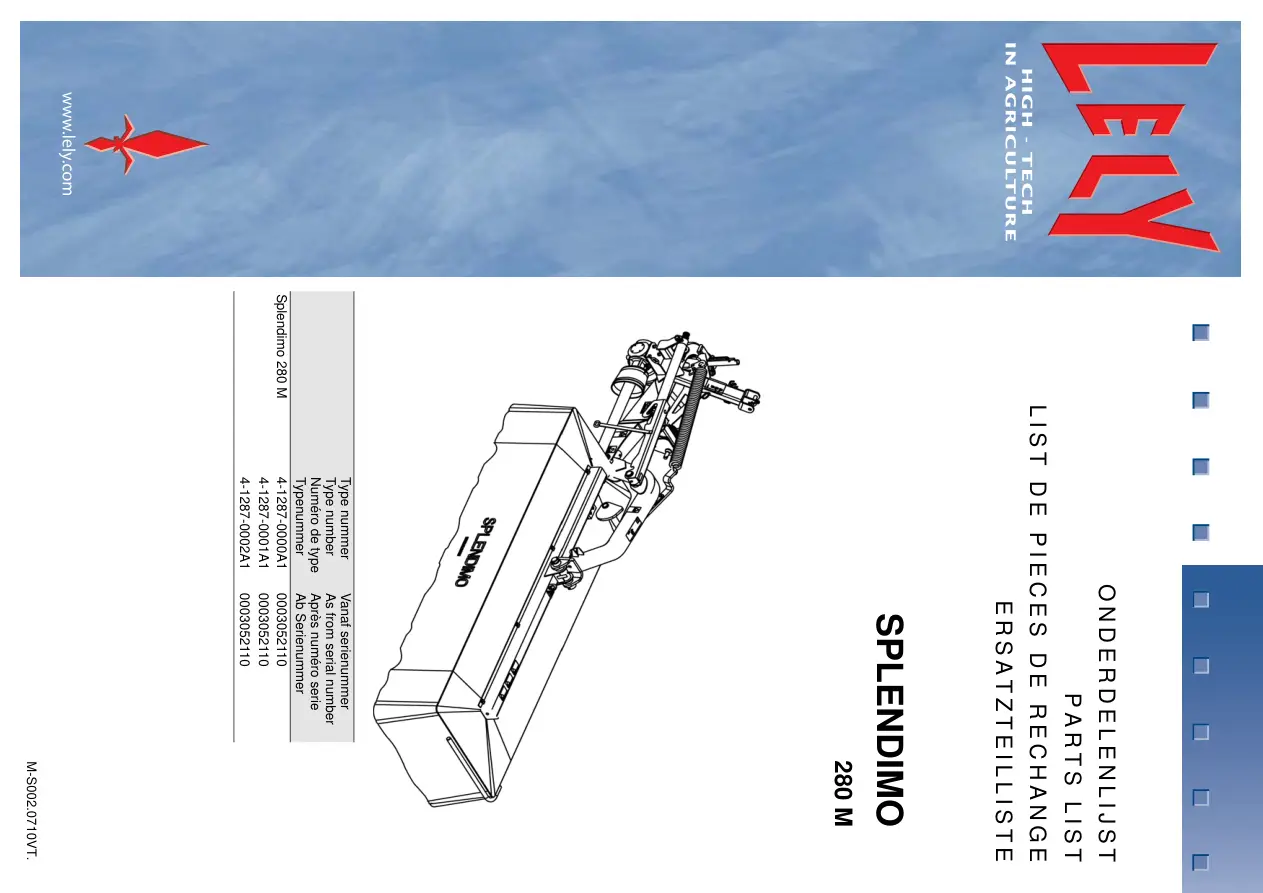 Lely Splendimo 280 M Parts Manual