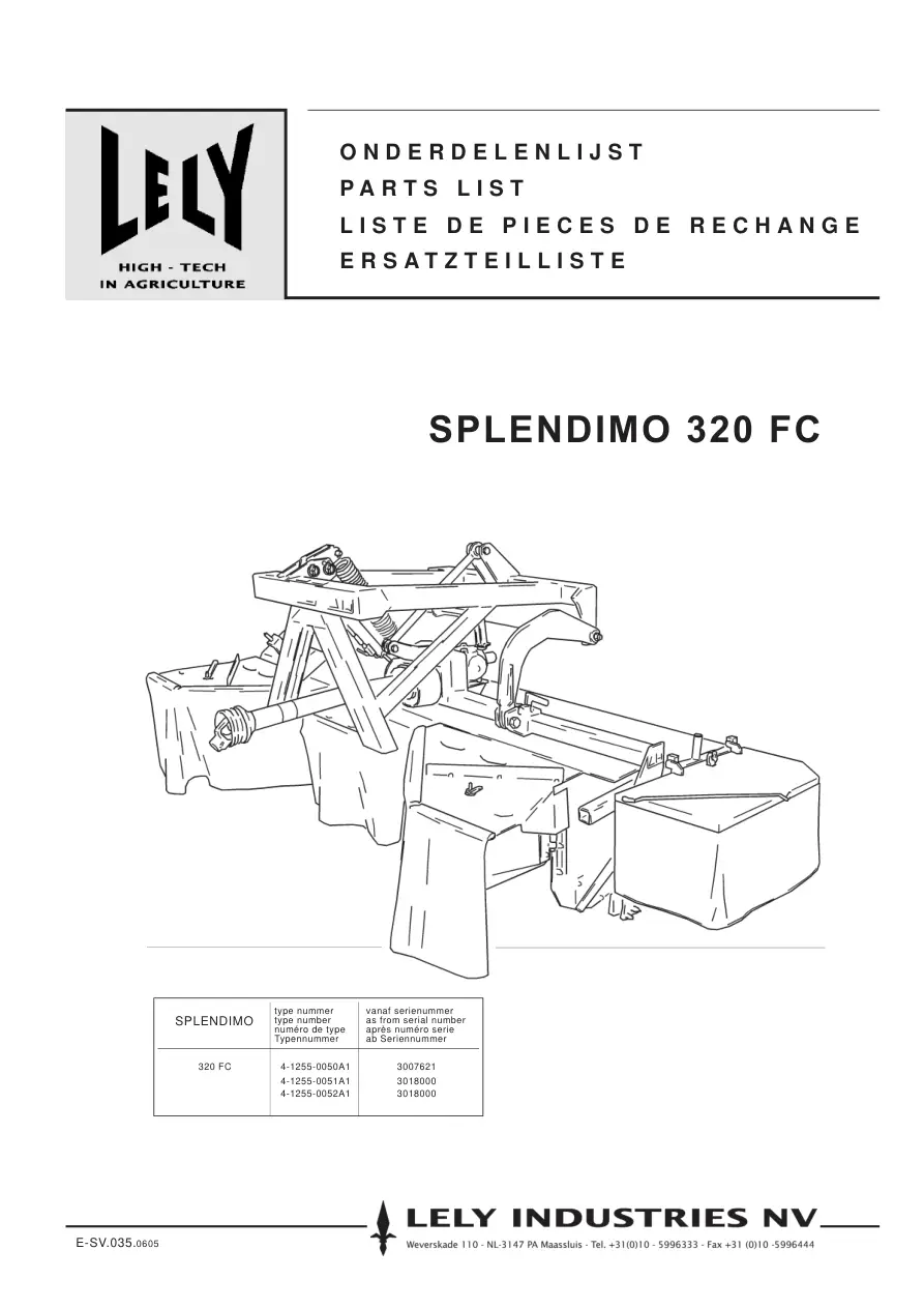 Lely Splendimo 320 Fc Parts Manual