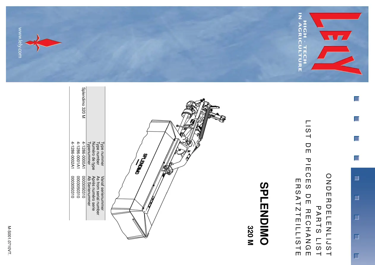 Lely Splendimo 320 M Parts Manual