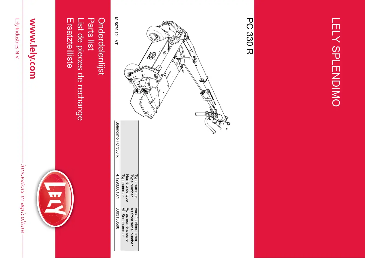 Lely Splendimo 330 Pc Parts Manual