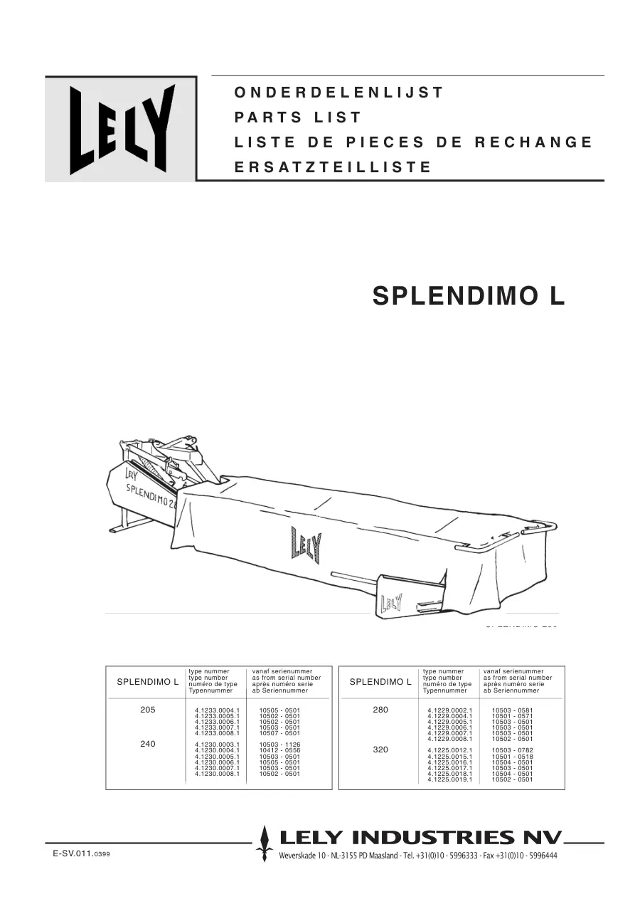 Lely Splendimo L Parts Manual