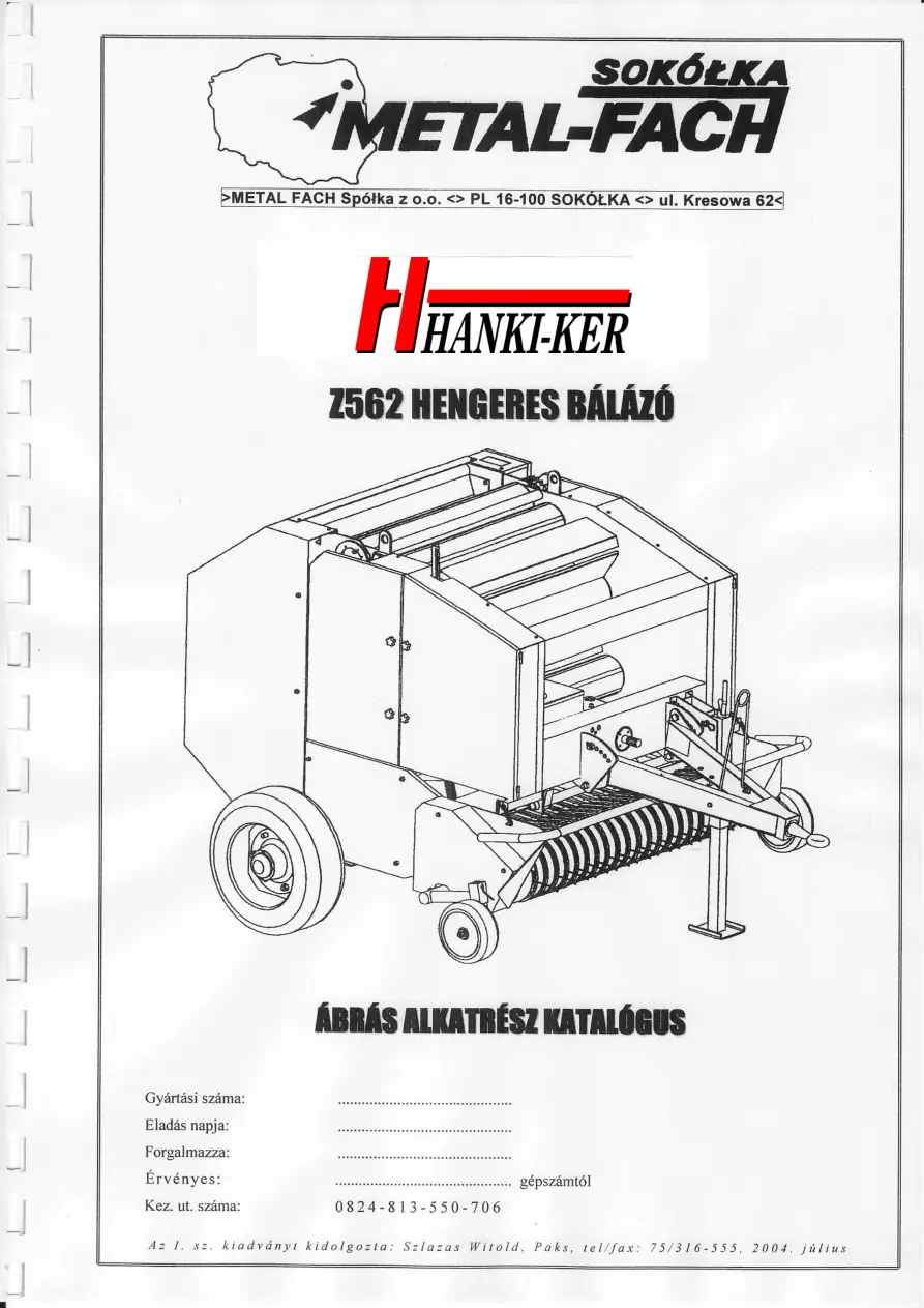 Metal-Fach Metal Fach Z562 2004 Parts Manual