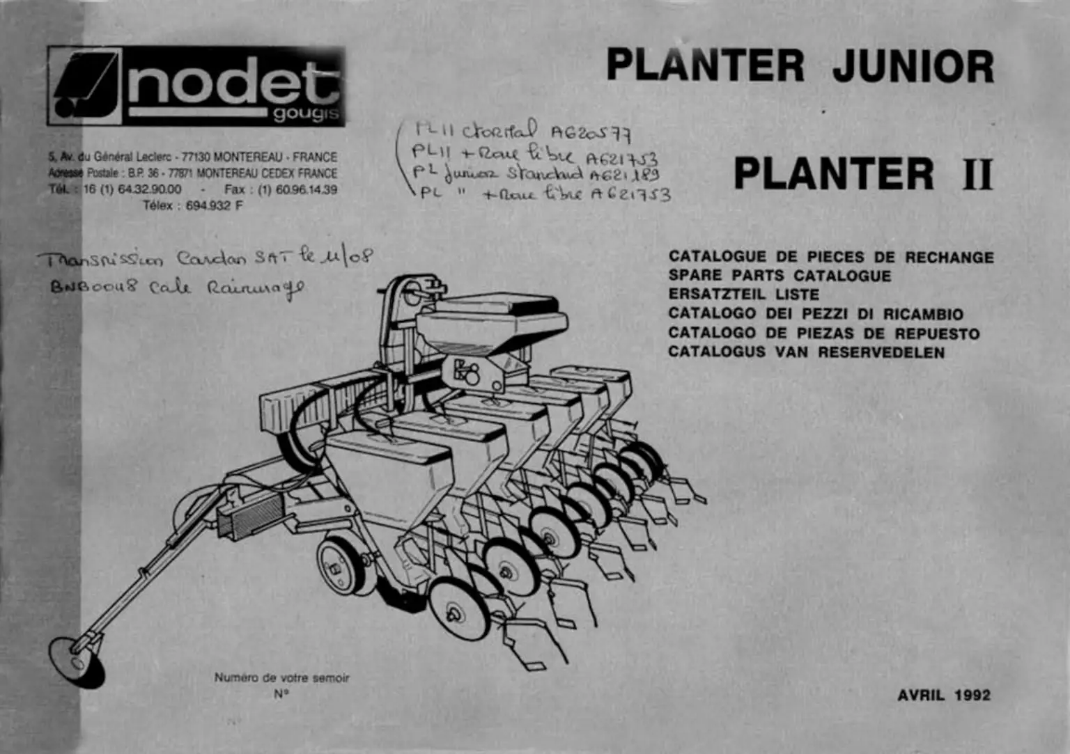 Nodet Junior Parts Manual
