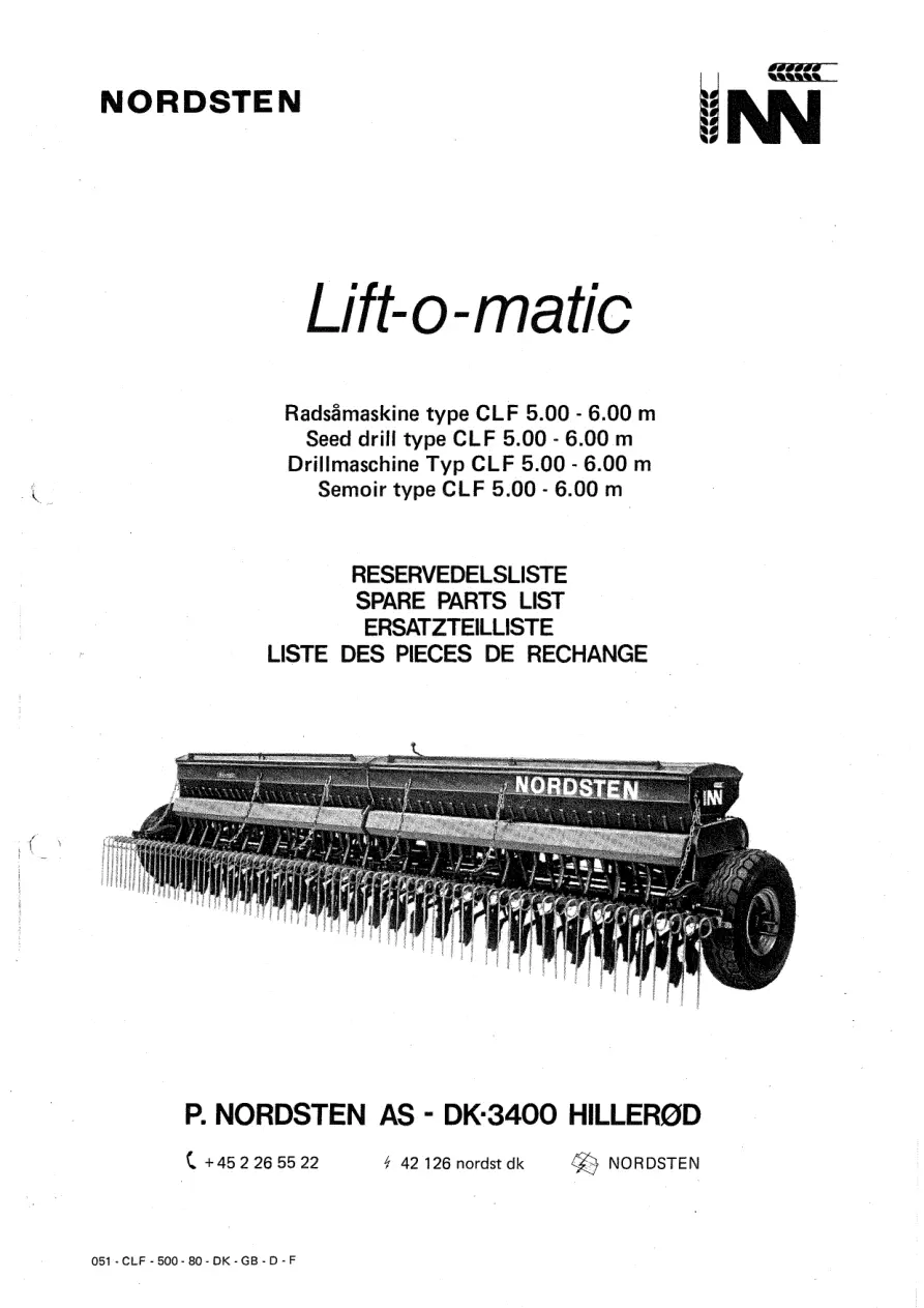 Nordsten Clf 500 600 Liftomatic Parts Manual