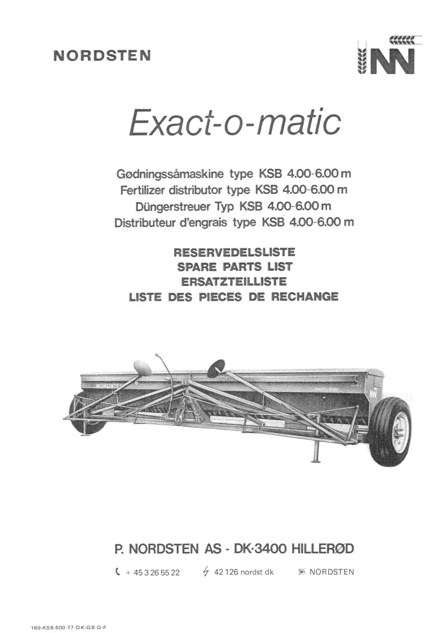 Nordsten Ksb 400 600 Exactomatic Parts Manual
