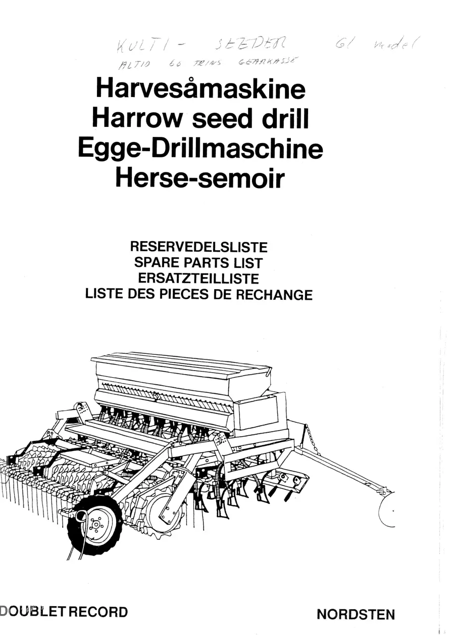 Nordsten Kultiseeder 61 Parts Manual