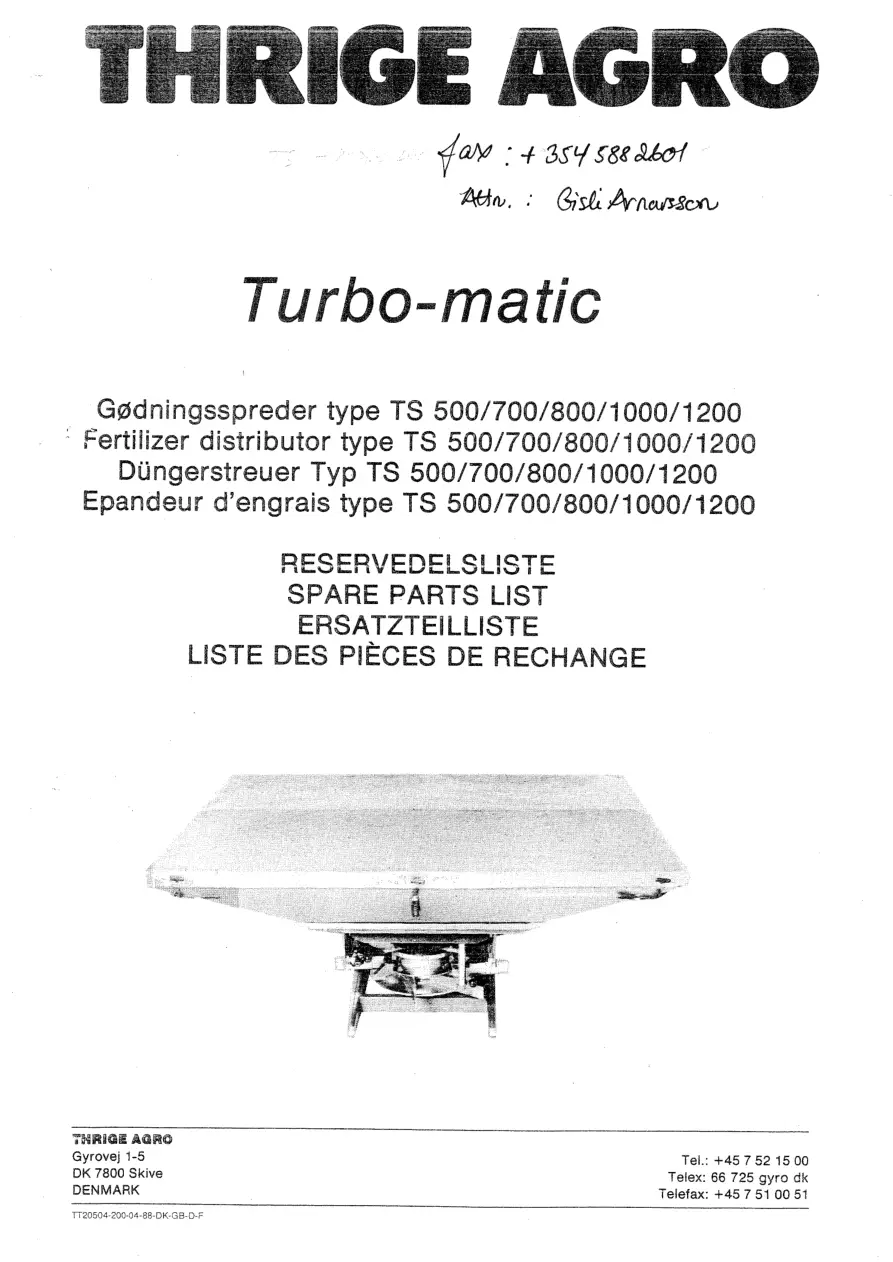 Nordsten Ts 500 700 800 1000 1200 Turbomatic Parts Manual
