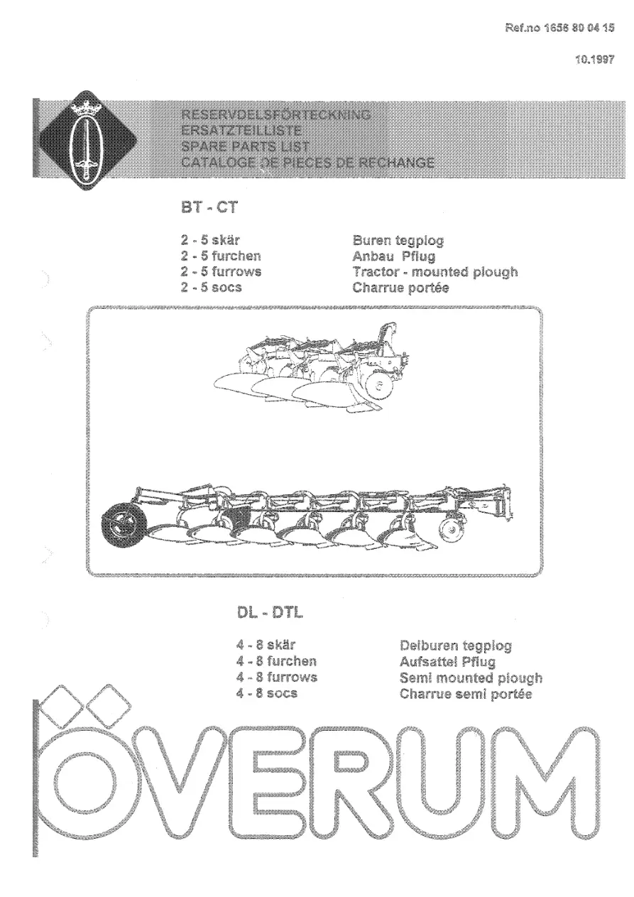 Overum Bt Ct Dl Dlt 1997 Parts Manual