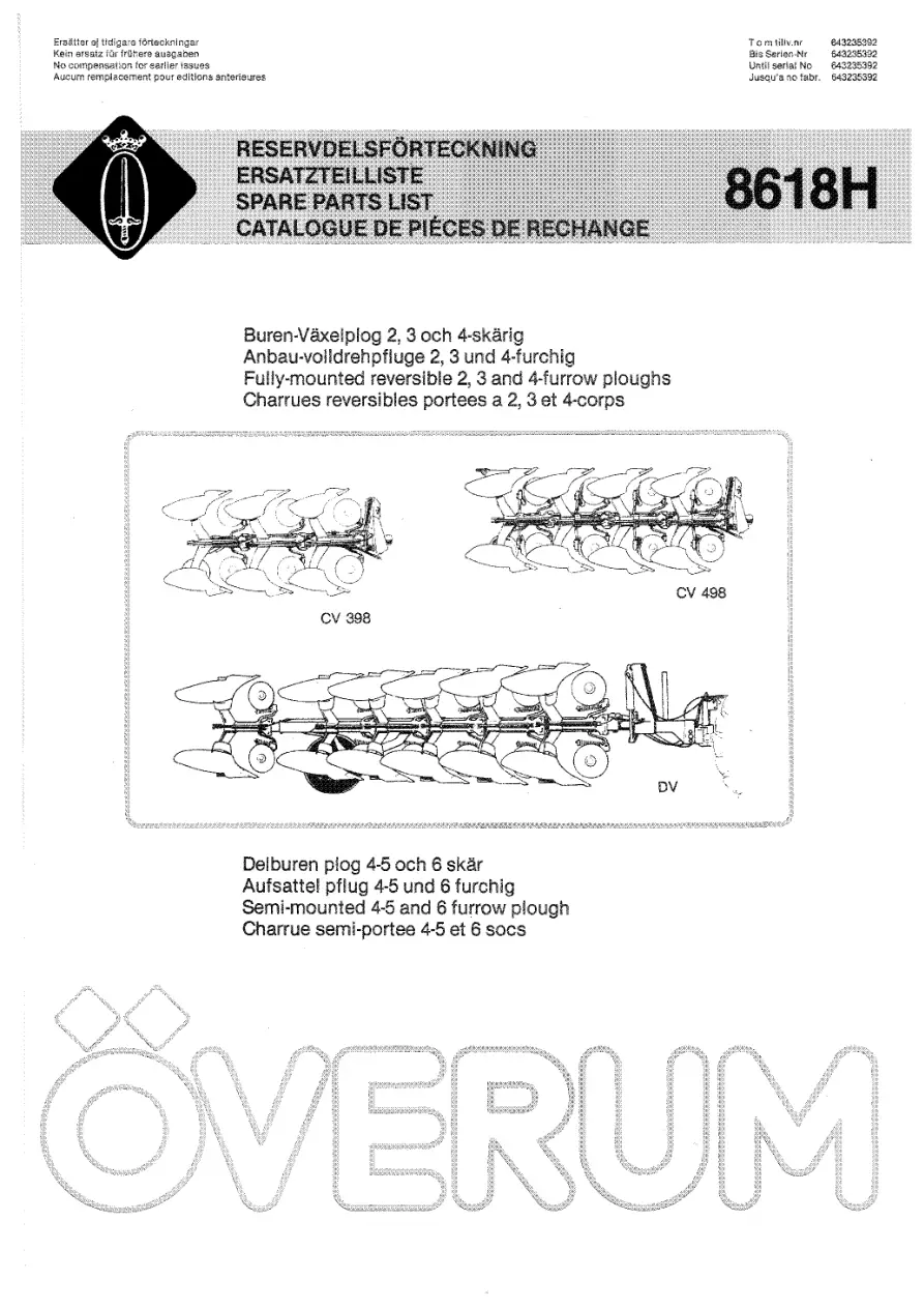 Overum Cv Dv 1986 Parts Manual