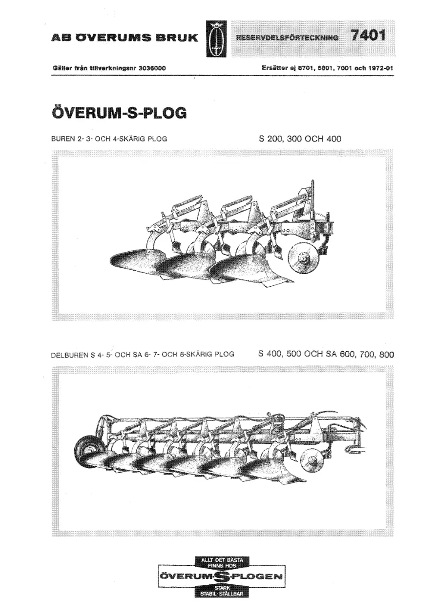 Overum S200 S300 Och400 1974 Parts Manual