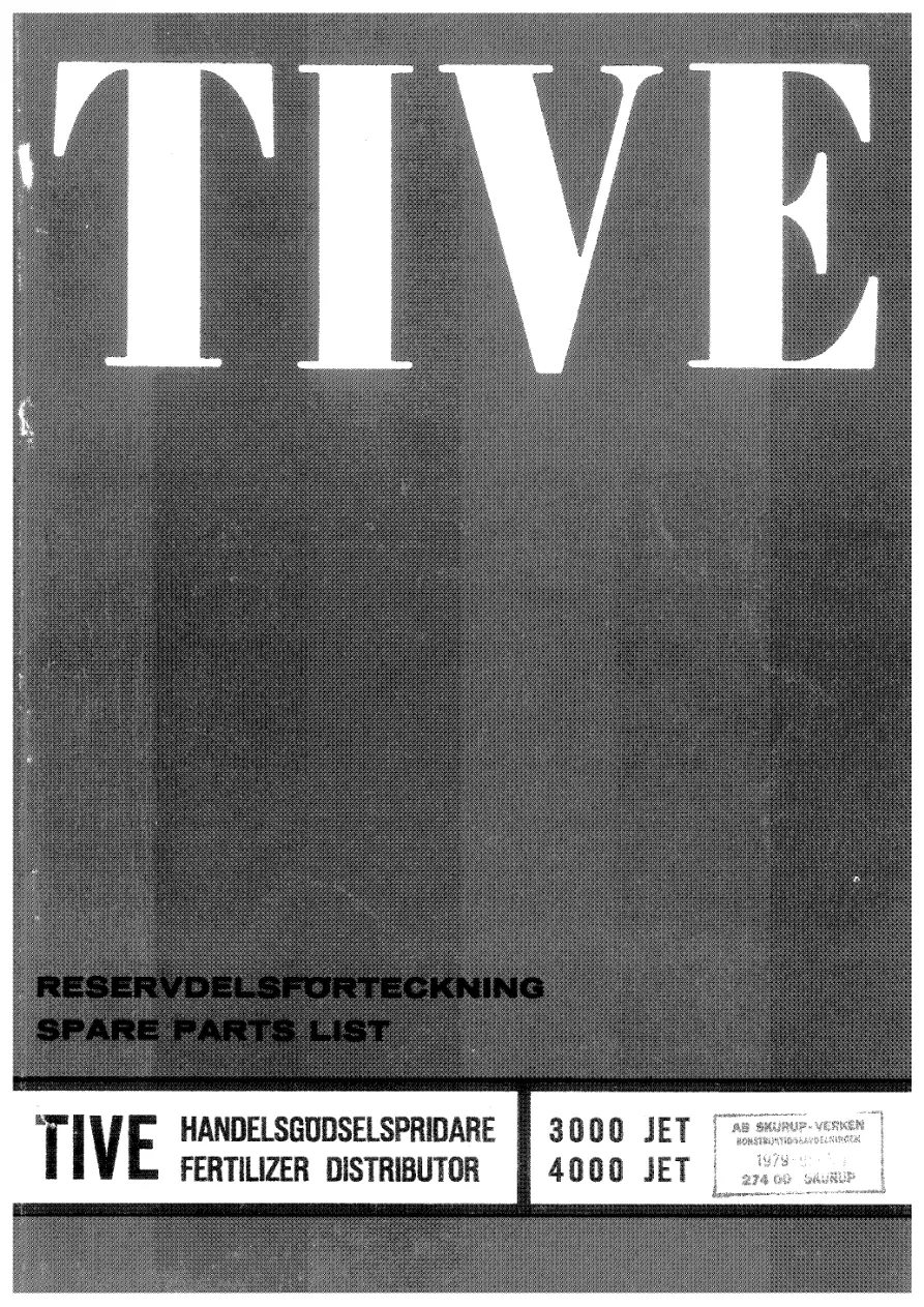 Overum Tivejet 3000 4000 1979 Parts Manual
