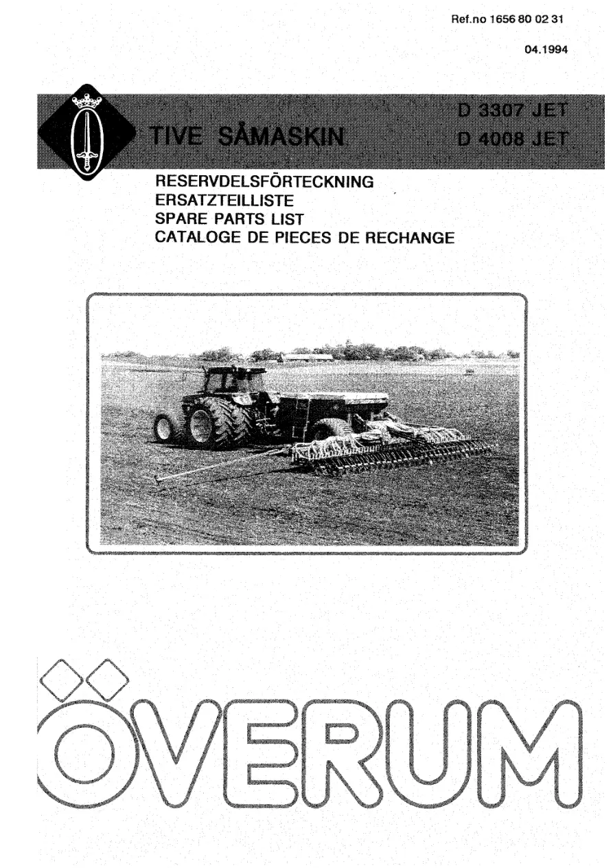 Overum Tivejet D 3307 4008 Parts Manual