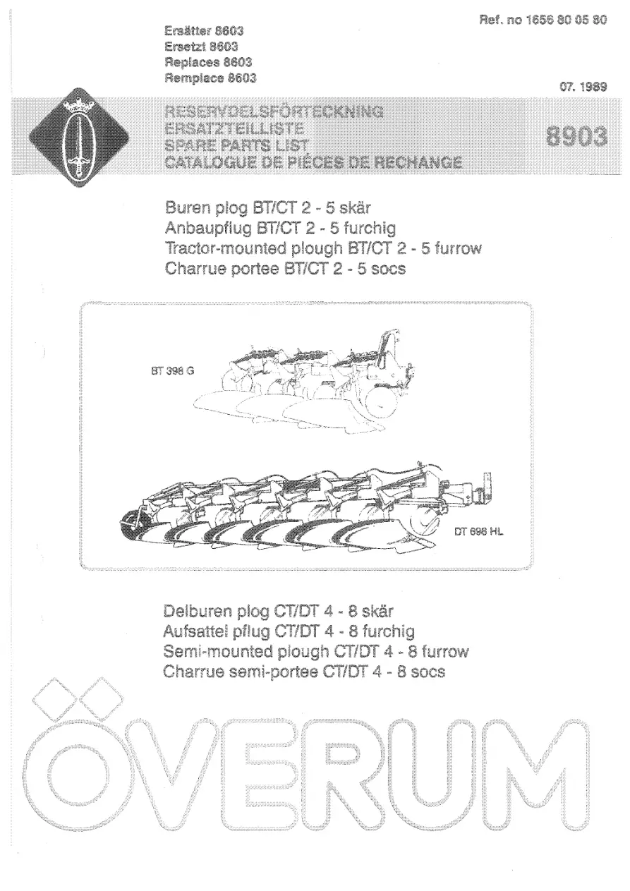 Overum Bt Ct 2 5 1989 Parts Manual