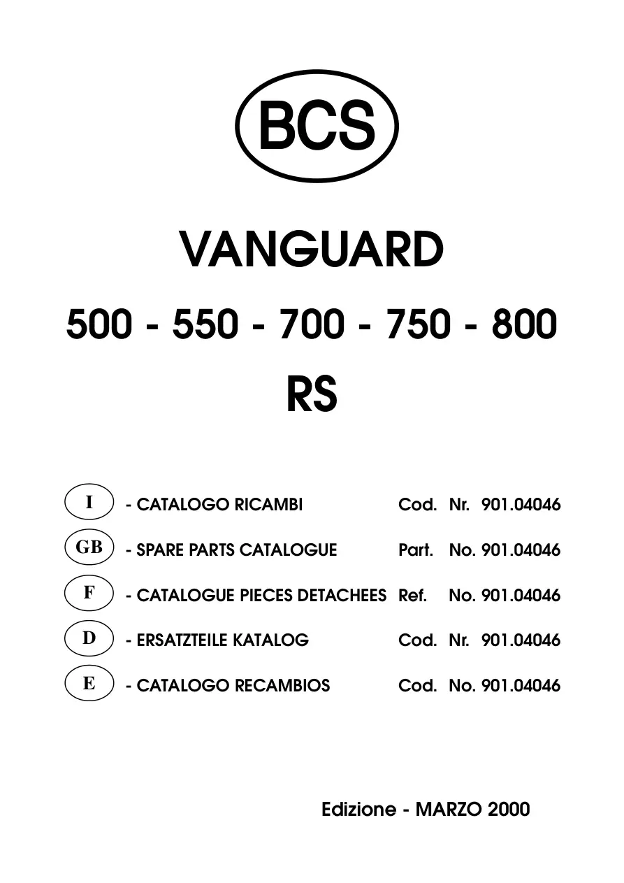 Pasquali Bcs Vanguard 500 550 700 750 800 Parts Manual