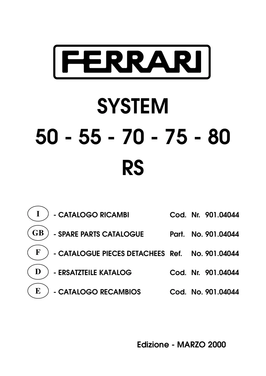 Pasquali Ferrari 50 55 70 75 80 Parts Manual