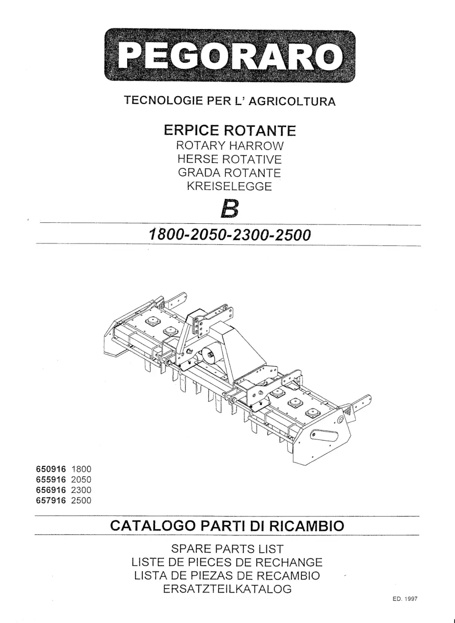 Pegoraro B1800 2050 2300 2500 1997 Parts Manual