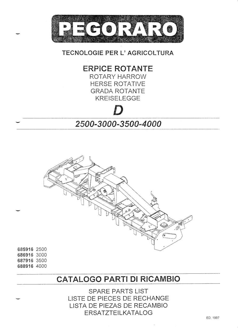 Pegoraro D2500 3000 3500 4000 1997 Parts Manual
