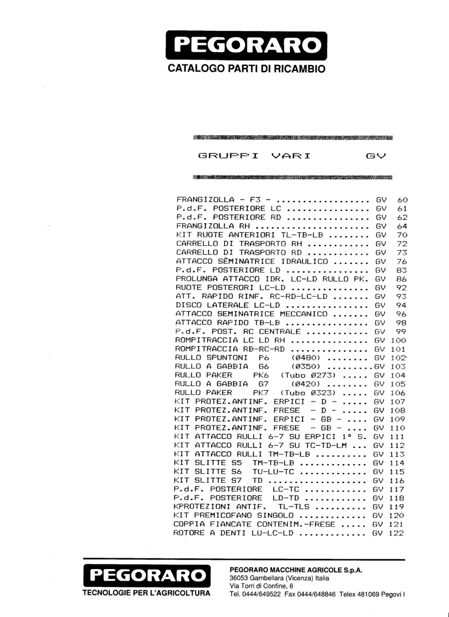 Pegoraro Gruppi 1985 Parts Manual