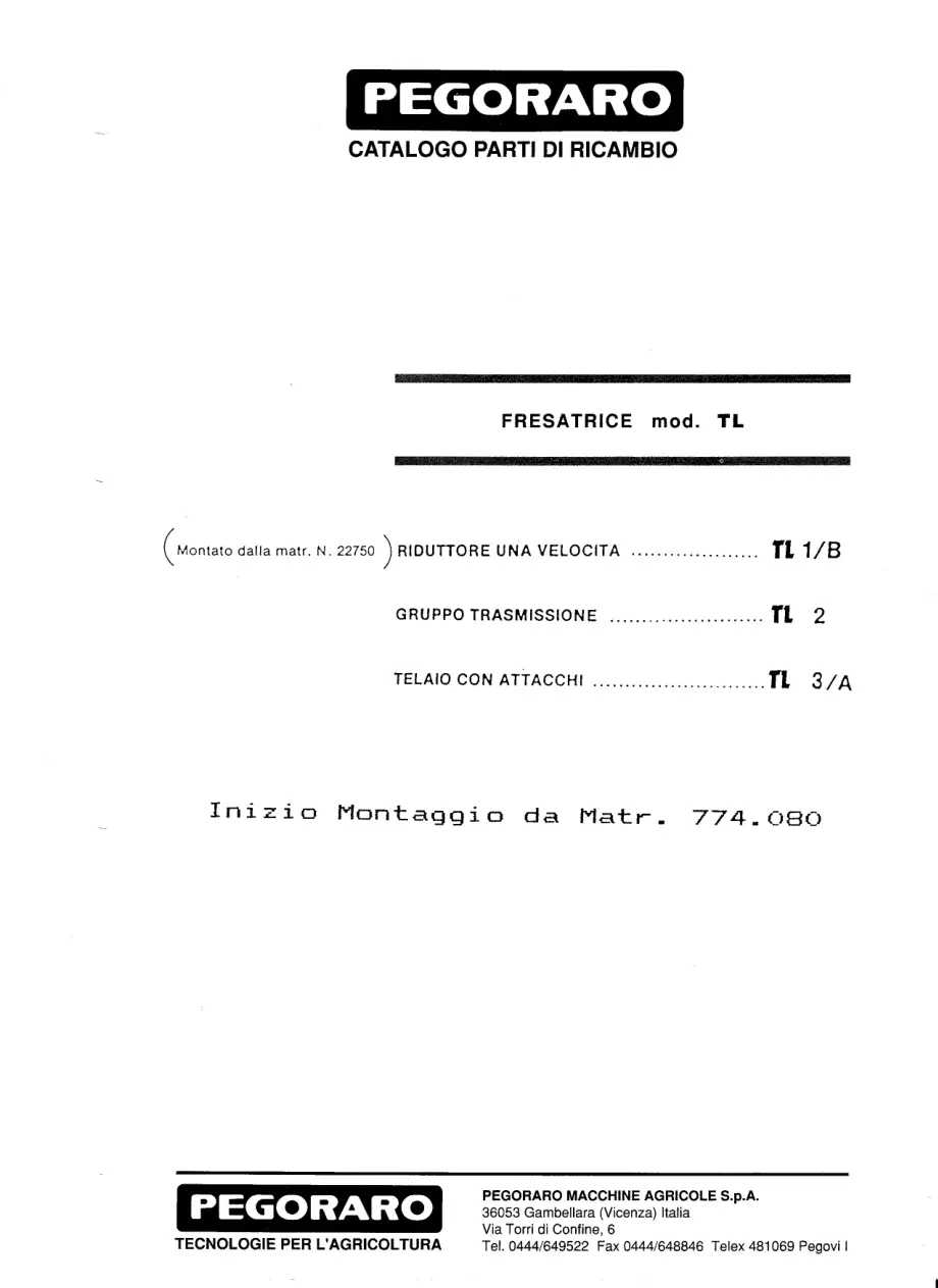 Pegoraro Tl 1985 Parts Manual