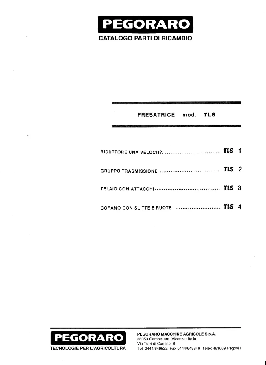 Pegoraro Tls 1985 Parts Manual