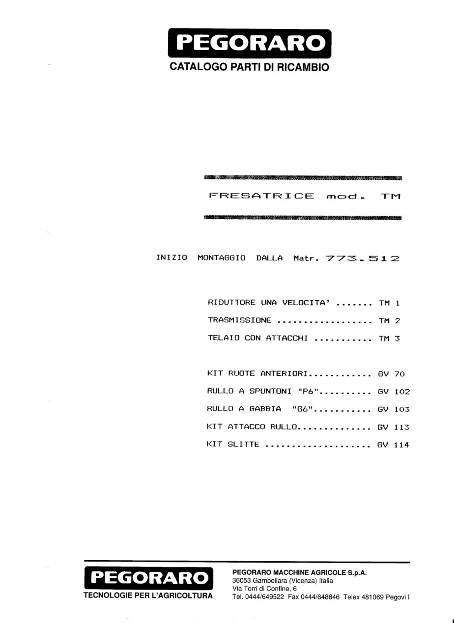 Pegoraro Tm 1989 Parts Manual