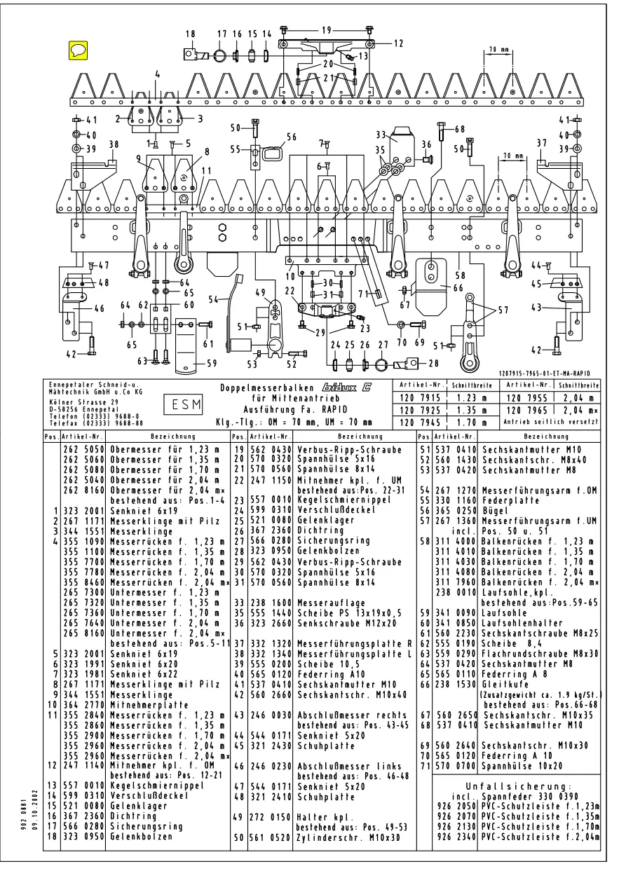 Rapid Technic 1428 1429 1439 7331 Doppelmeeserbalken Bidux 1428 Mondo 310044 Operators Manual