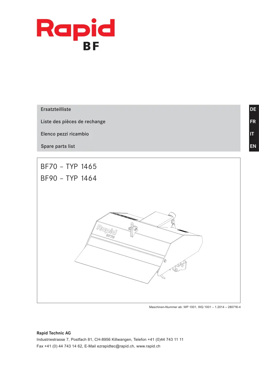 Rapid Technic Bf70 Bf90 1465 1646 Parts Manual