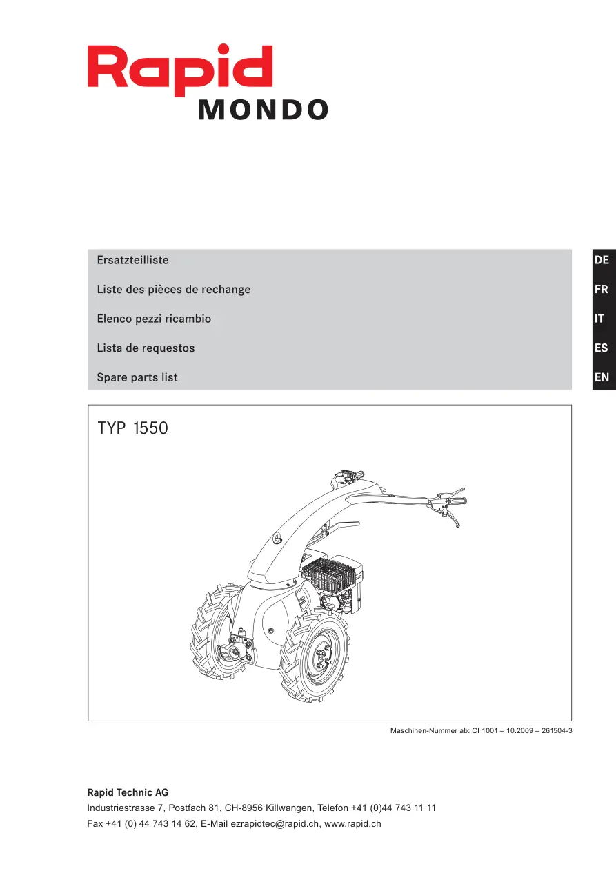 Rapid Technic Mondo 1550 Parts Manual