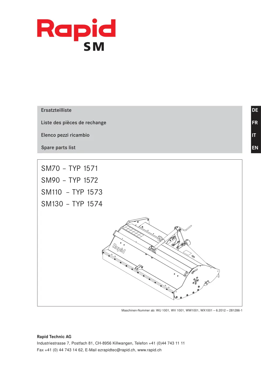 Rapid Technic Sm Sm70 Sm90 Sm110 Sm130 1571 1572 1573 1574 Parts Manual