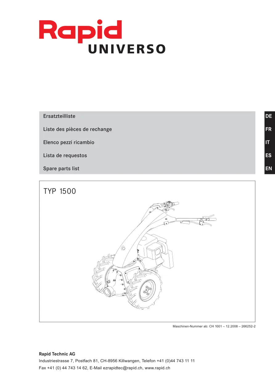 Rapid Technic Universo 1500 Parts Manual