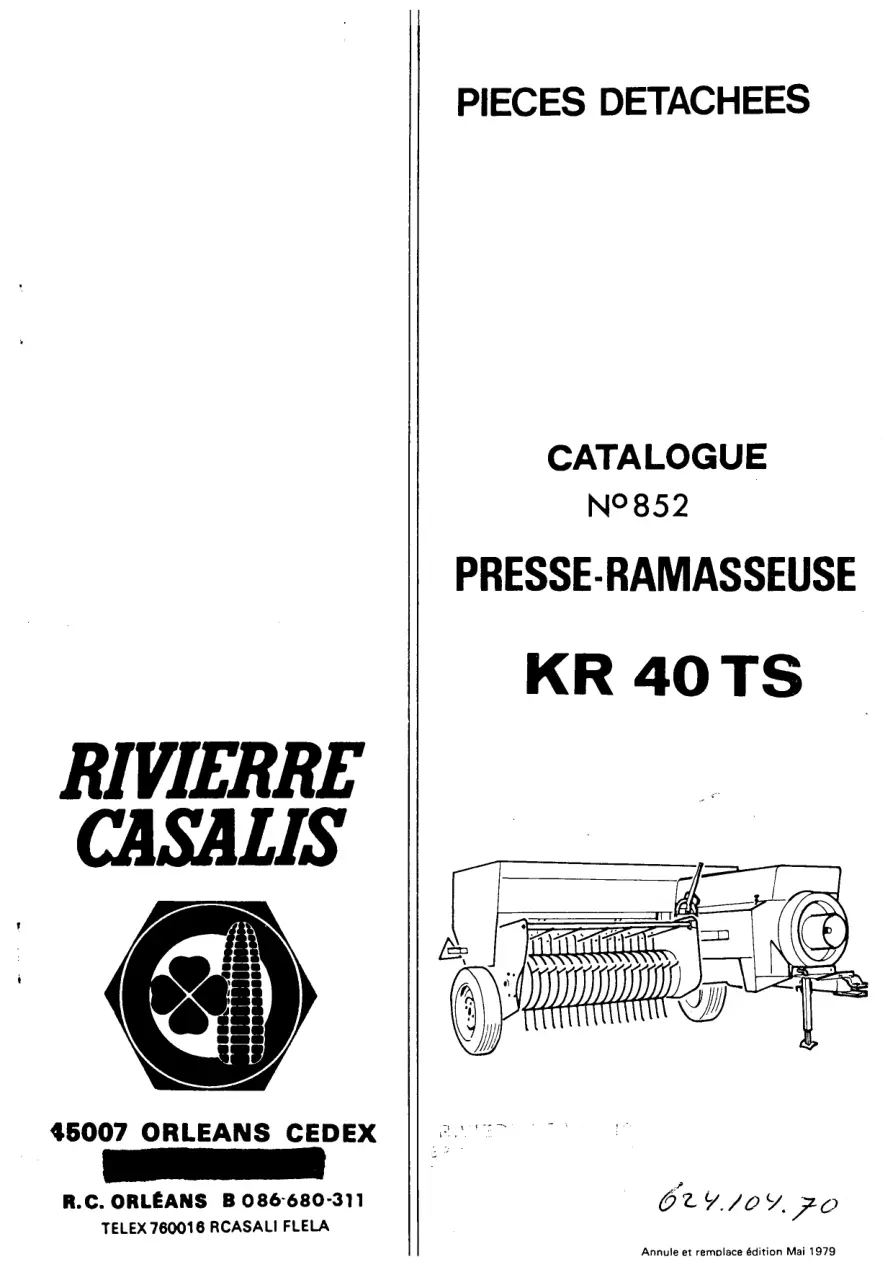 Rivierre Casalis Kr40Ts 1979 Parts Manual