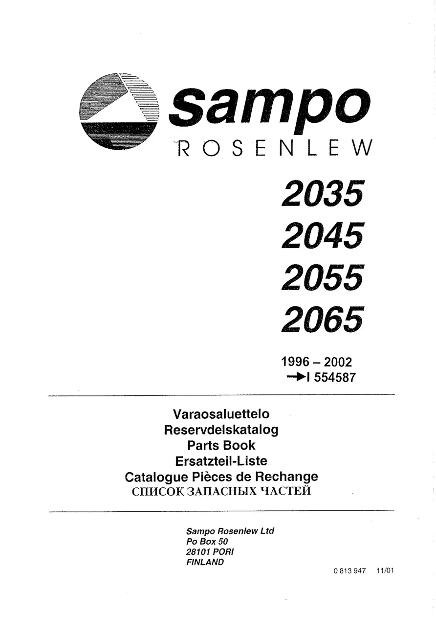 Sampo Rosenlew 2035 2045 2055 2065 1996 2002 Parts Manual