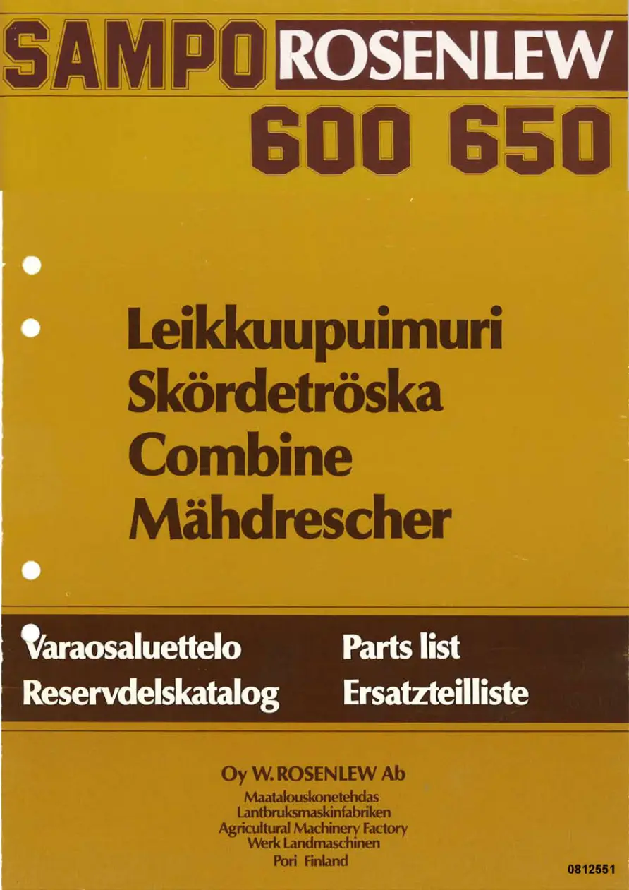 Sampo Rosenlew 600 650 Parts Manual