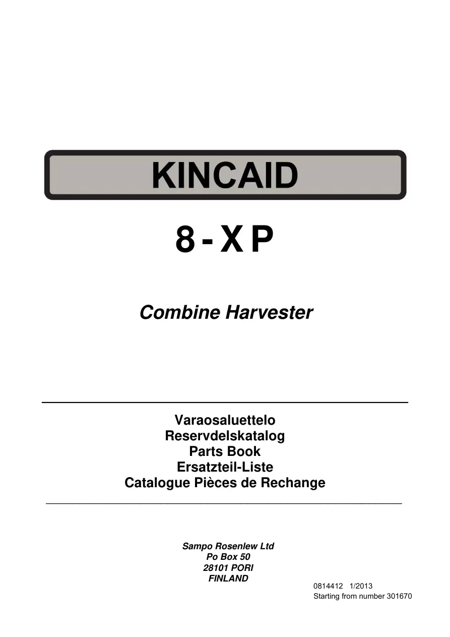 Sampo Rosenlew Kincaid 8Xp 2013 Parts Manual