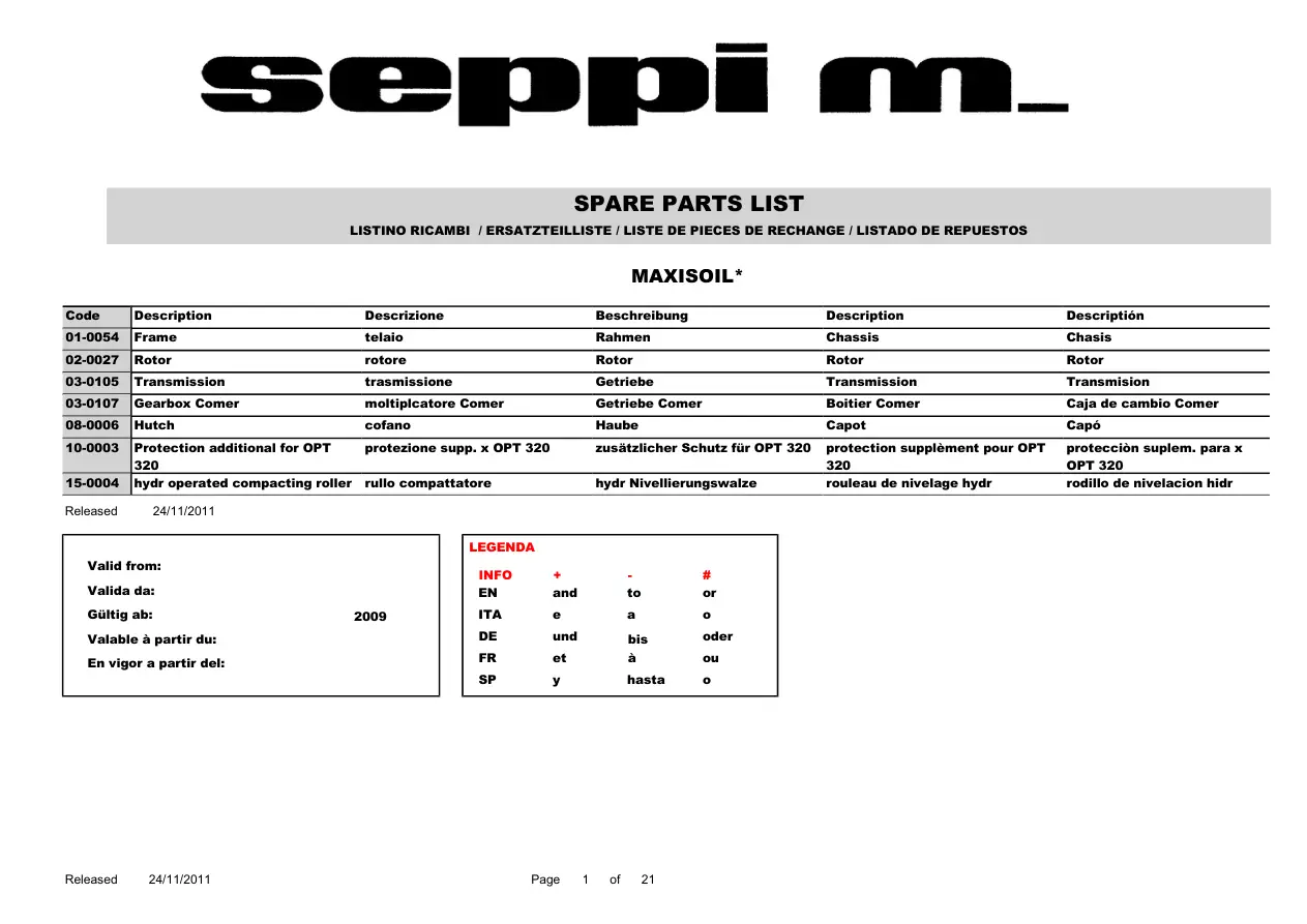 Seppi Maxisoil 2009 Parts Manual