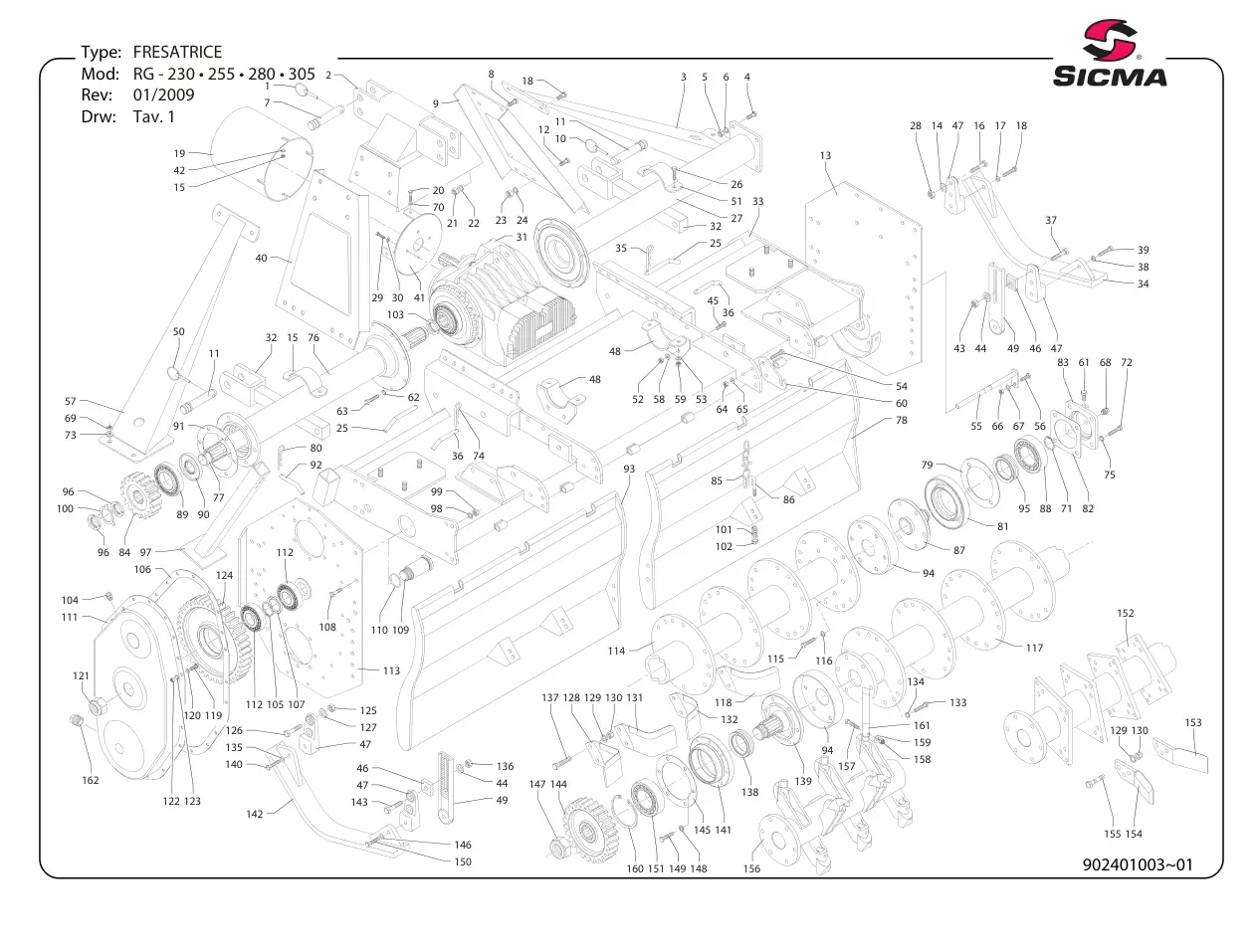 Sicma Fresatrice Rg230 255 280 305 2009 Parts Manual