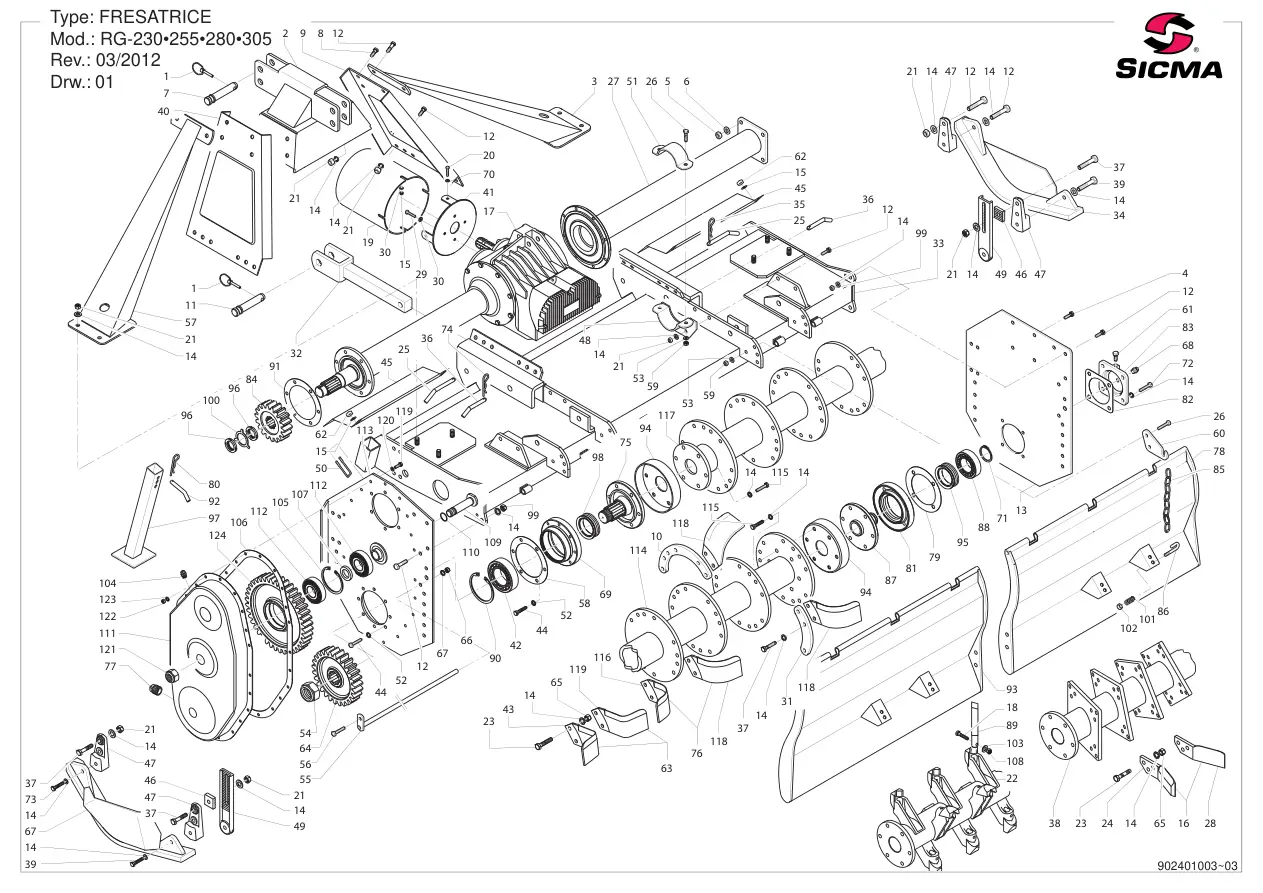 Sicma Fresatrice Rg230 255 280 305 2012 Parts Manual