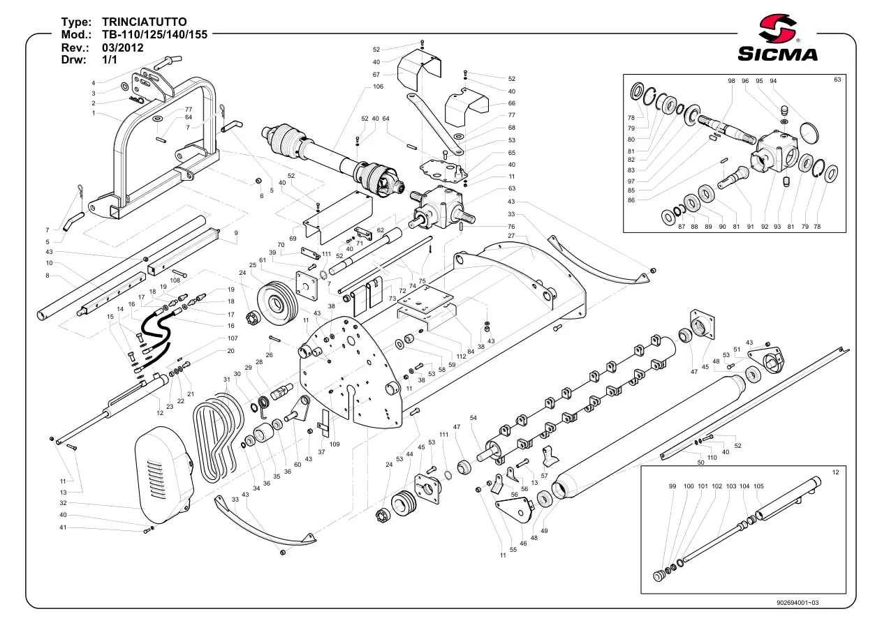 Sicma Trinciatutto Tb 110 125 140 155 2012 Parts Manual