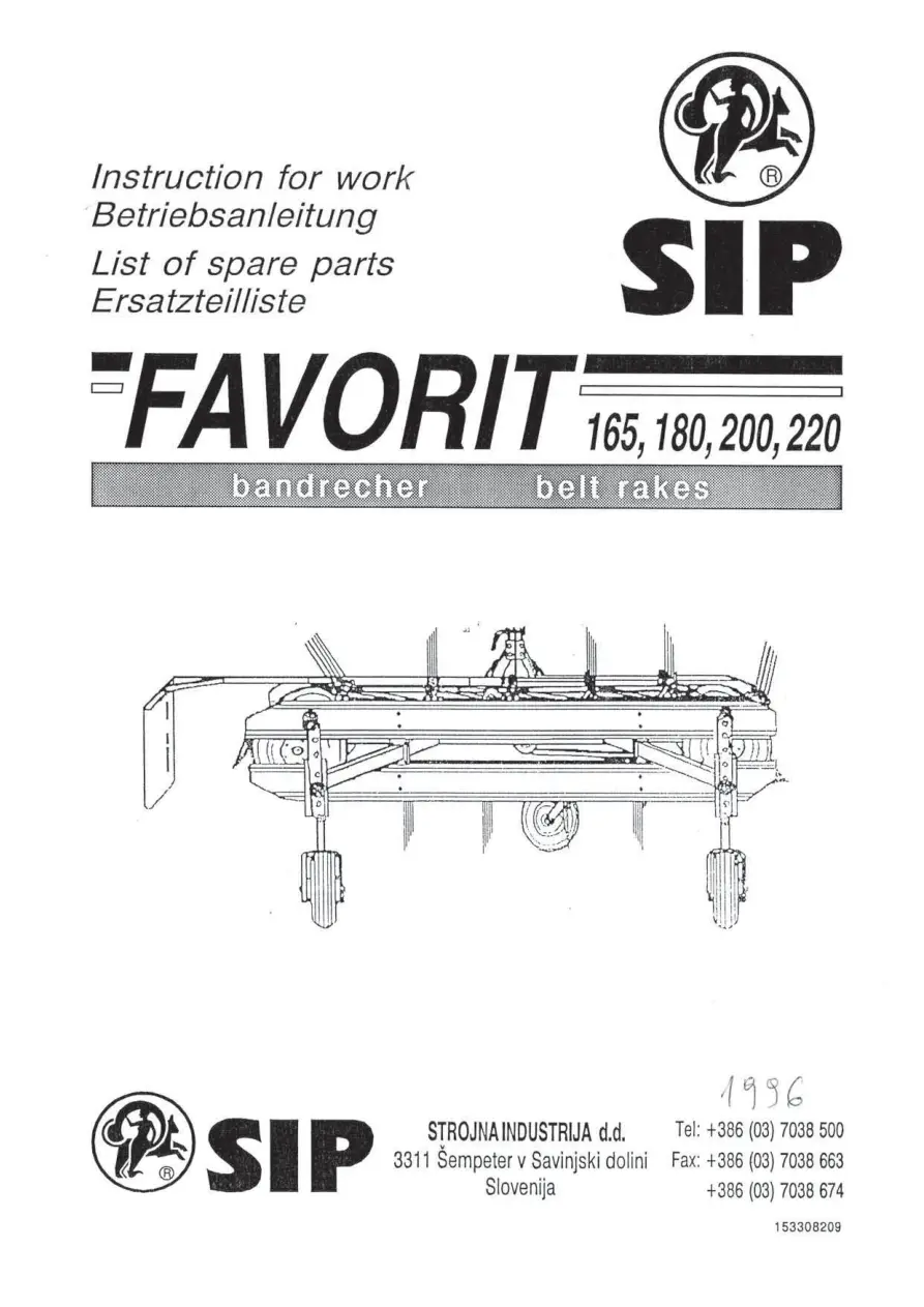SIP Favorit 165 180 200 220 Parts Manual
