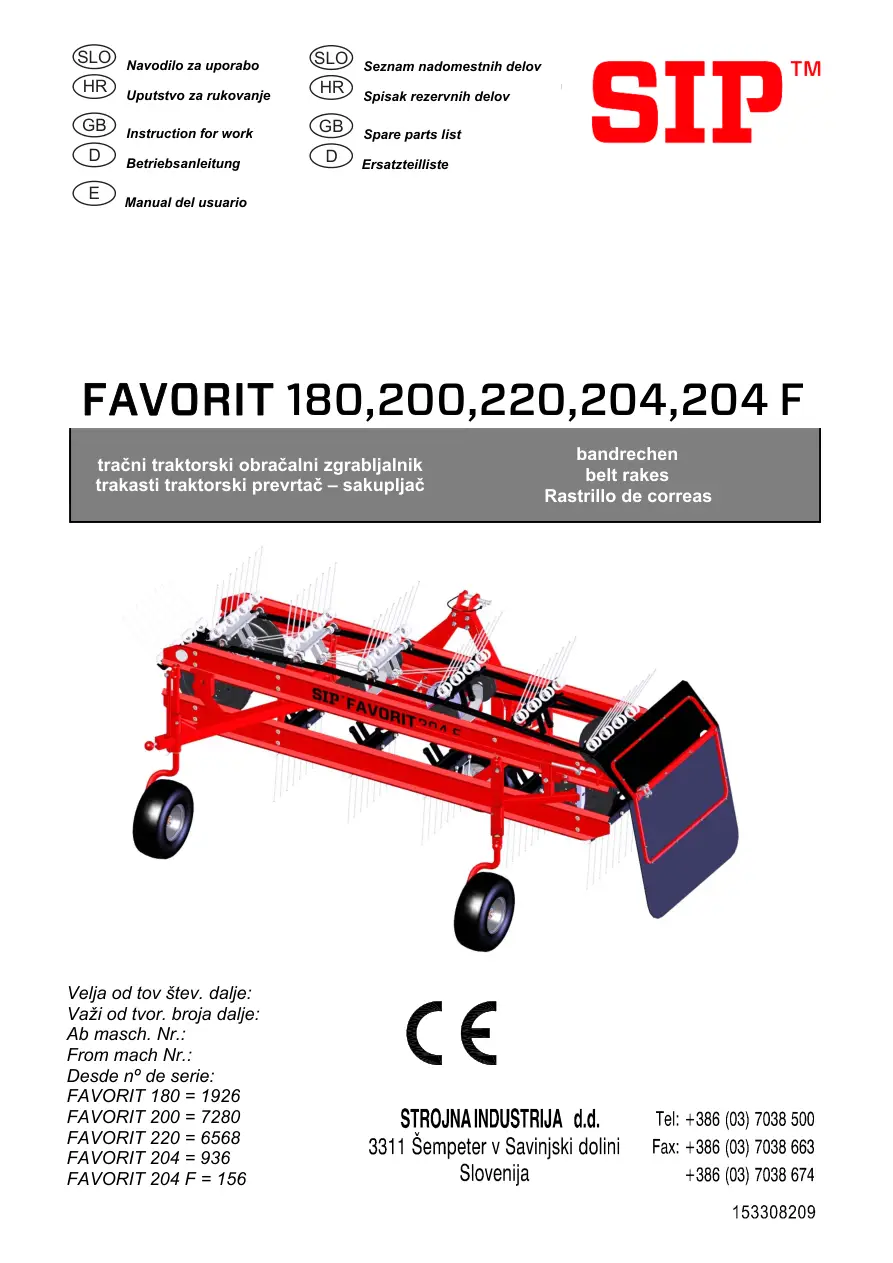 SIP Favorit 180 200 220 204 204 F Parts Manual