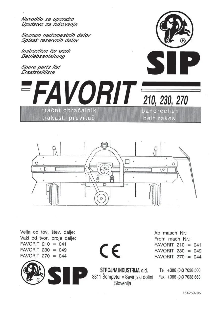 SIP Favorit 210 230 270 Parts Manual
