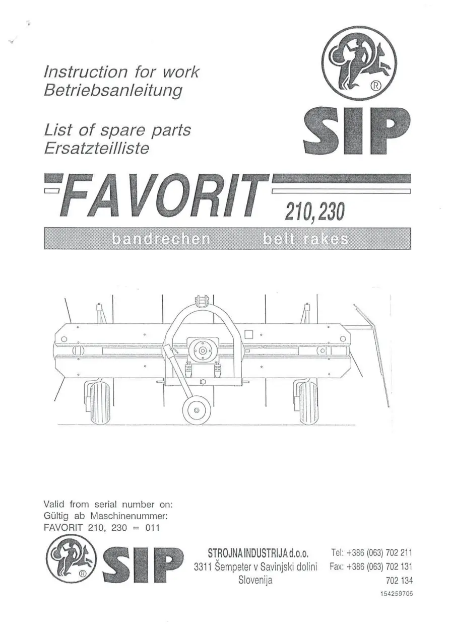 SIP Favorit 210 230 Parts Manual